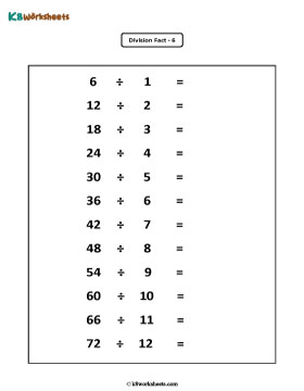 Division Facts from 1 to 10 - 1