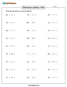 Dividing Numbers within 100 by Divisors up to 10 1