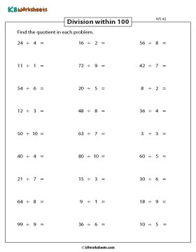 Dividing Numbers within 100 by Divisors up to 10 2