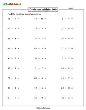 Dividing Numbers within 100 by Divisors up to 10 3