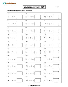 Dividing Numbers within 100 by Single-digit Divisors 2