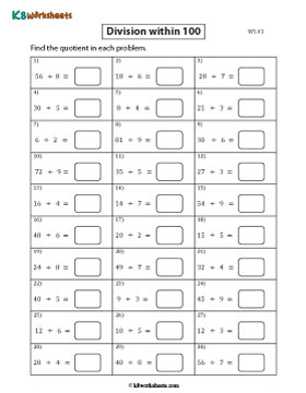 Dividing Numbers within 100 by Single-digit Divisors 3