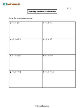 One-Step Subtraction Equations with Decimals