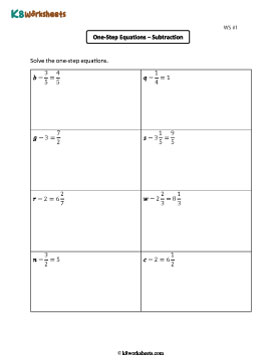 One-Step Subtraction Equations with Fractions