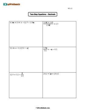 Two-Step Equations with Decimals 3