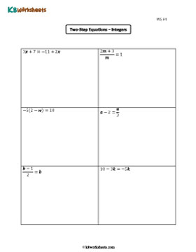 Two-Step Equations with Integers 4