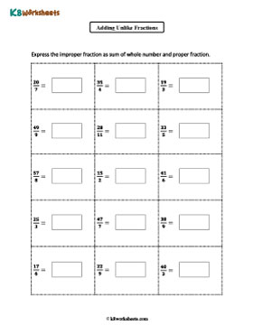 Expressing Improper Fractions as Sums of Whole Numbers and Proper Fractions