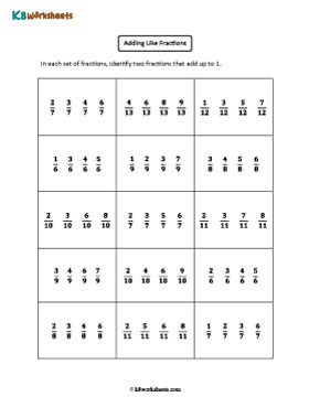 Finding Like Fractions Adding to 1