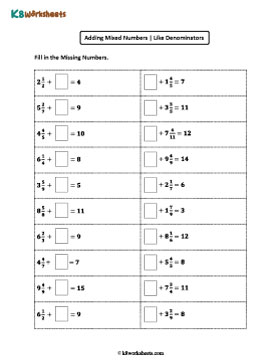 Finding Missing Mixed Numbers