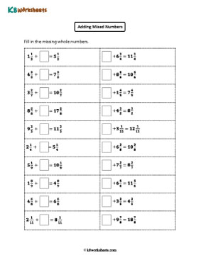 Adding Mixed and Whole Numbers | Finding the Missing Whole Number Term