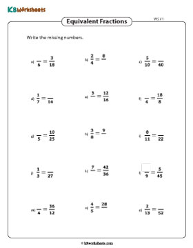 Writing Missing Parts of Equivalent Fractions 1