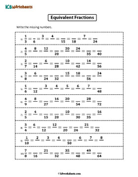 Writing Missing Parts of Multiple Equivalent Fractions