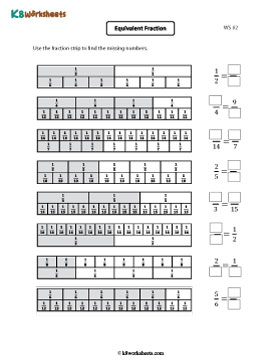 Writing Missing Parts of Equivalent Fractions on Fraction Strips 2