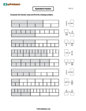 Writing Missing Parts of Equivalent Fractions on Fraction Strips 3