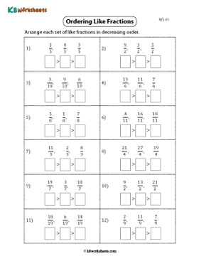 Ordering Like Fractions | Descending 1