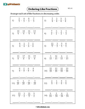 Ordering Like Fractions | Descending 4