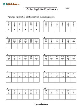 Numbering Like Fractions in Ascending Order | Table 2