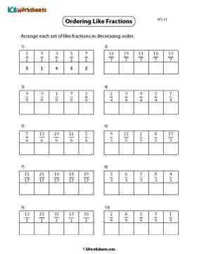 Numbering Like Fractions in Descending Order | Table 1