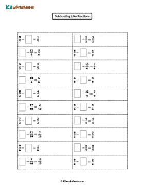 Subtracting and Writing Missing Improper Fractions