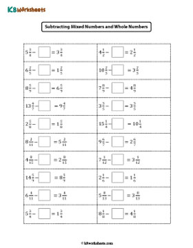 Subtracting Mixed and Whole Numbers | Missing