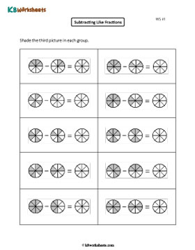 Subtraction Fractions Using Pie Models 1