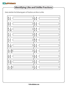 Identifying Like and Unlike Fractions