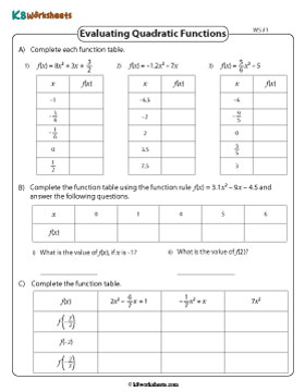 Evaluating Quadratic Expressions in Tables 1