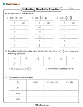 Evaluating Quadratic Expressions in Tables 2