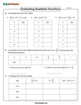 Evaluating Quadratic Expressions in Tables 3