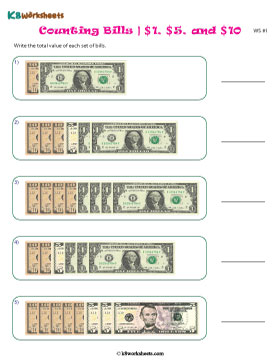 Counting One-, Five-, and Ten-Dollar Bills up to $100 1