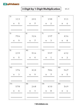 3-digit by 1-digit Multiplication | Column 1