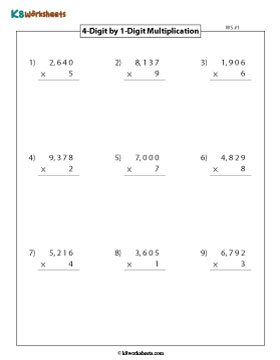 4-digit by 1-digit Multiplication | Columns 1