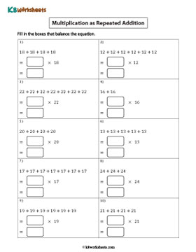 Repeated Addition | Multiplying 2-digit by 1-digit