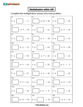 Completing Multiplication Sentences