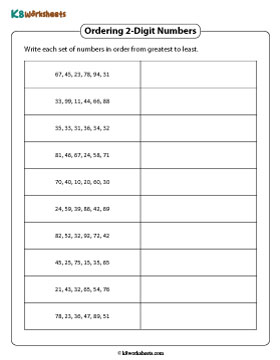 Ordering 2-digit Numbers | Decreasing Order