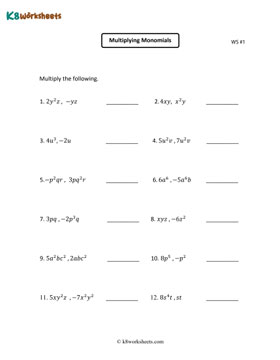 Multiplying Monomials 1