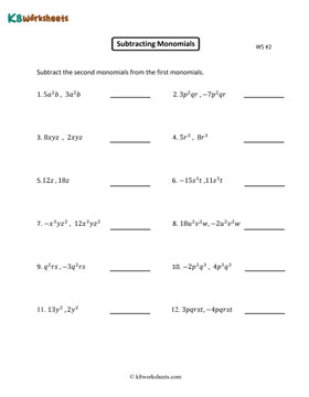 Subtracting Monomials 2