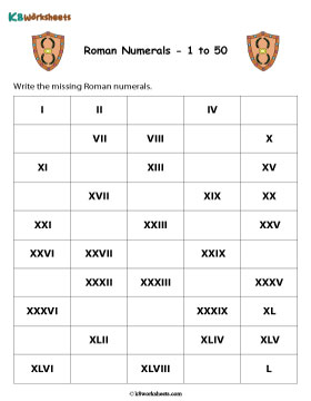 Completing Roman Numeral Chart | 1 to 50