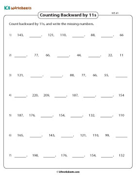 Filling Missing Numbers by Counting Backward in 11s 1