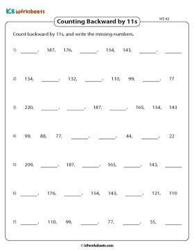 Filling Missing Numbers by Counting Backward in 11s 2