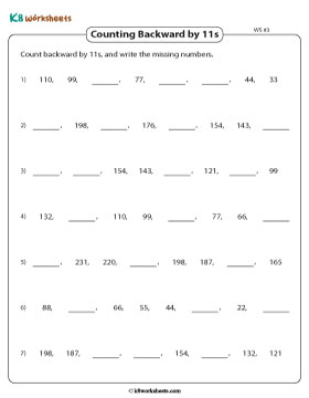 Filling Missing Numbers by Counting Backward in 11s 3