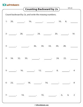 Count Backward by Twos and Fill in the Missing Numbers 2