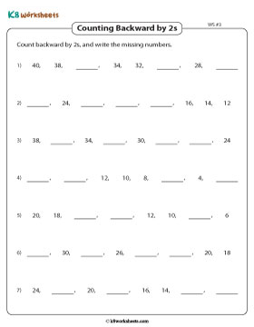 Count Backward by Twos and Fill in the Missing Numbers 3