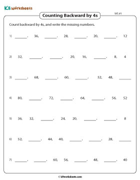 Writing Missing Numbers by Counting Backward in 4s 1