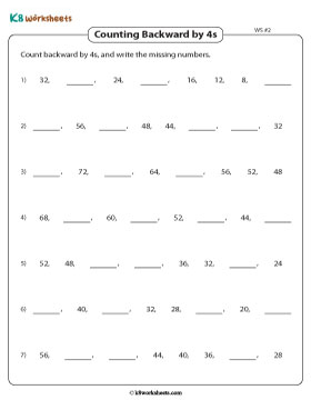 Writing Missing Numbers by Counting Backward in 4s 2