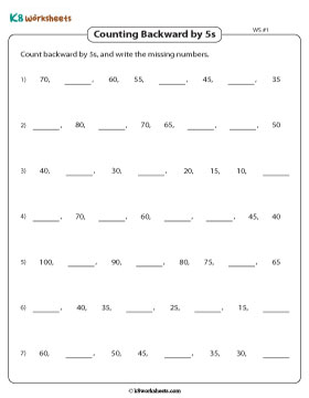 Writing Missing Numbers by Counting Backward in Fives 1