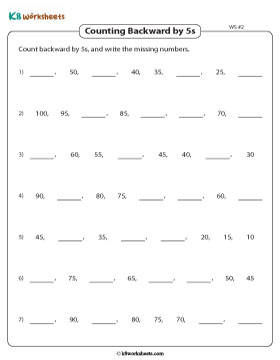 Writing Missing Numbers by Counting Backward in Fives 2