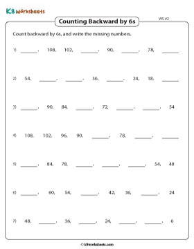 Writing Missing Numbers | Counting Backward in 6s 2