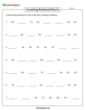 Writing Missing Numbers | Counting Backward in 6s 3