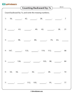 Counting Backward in 7s to Fill in the Blanks 1